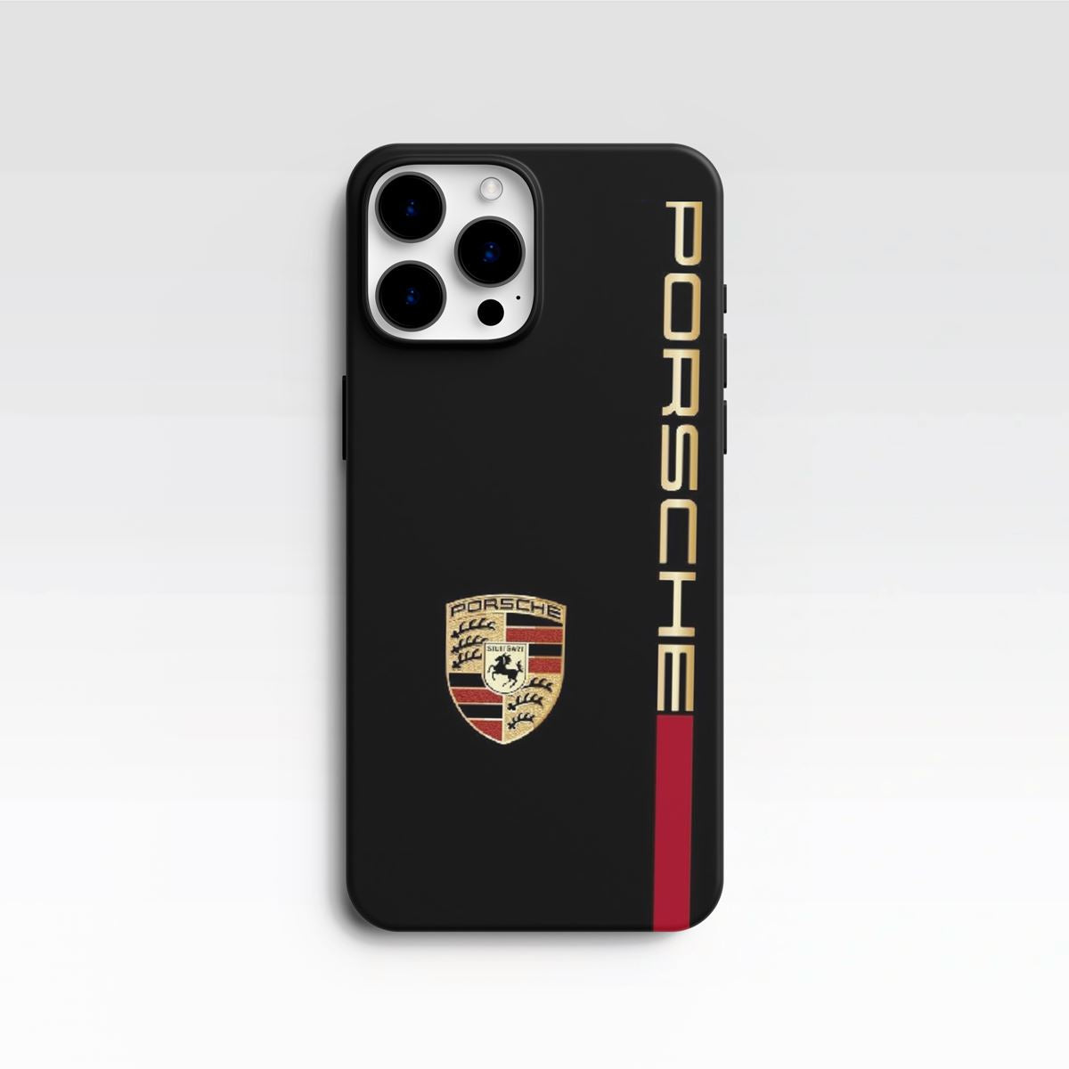 Coque de Téléphone Porsche Noire avec Bandes Sportives et Logo