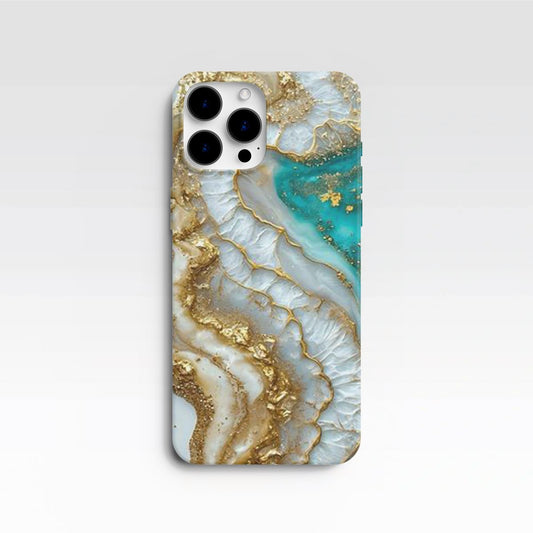 Coque de Téléphone Marbre Agate Or et Turquoise
