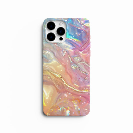 Coque de téléphone motif marbré holographique et pailleté