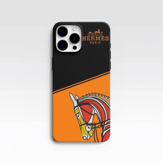 Coque de Téléphone Hermès Design Équestre Orange et Noir