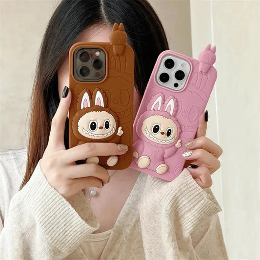 Coque de Téléphone Labubu 3D Rose – Style Luxe pour iPhone