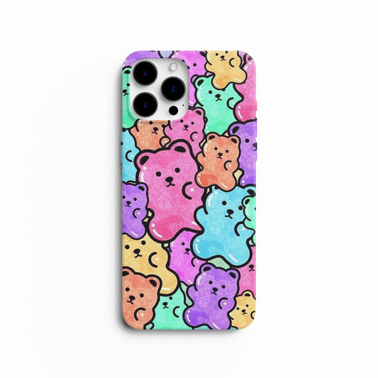 Coque de téléphone motif oursons gélifiés aquarelle multicolores