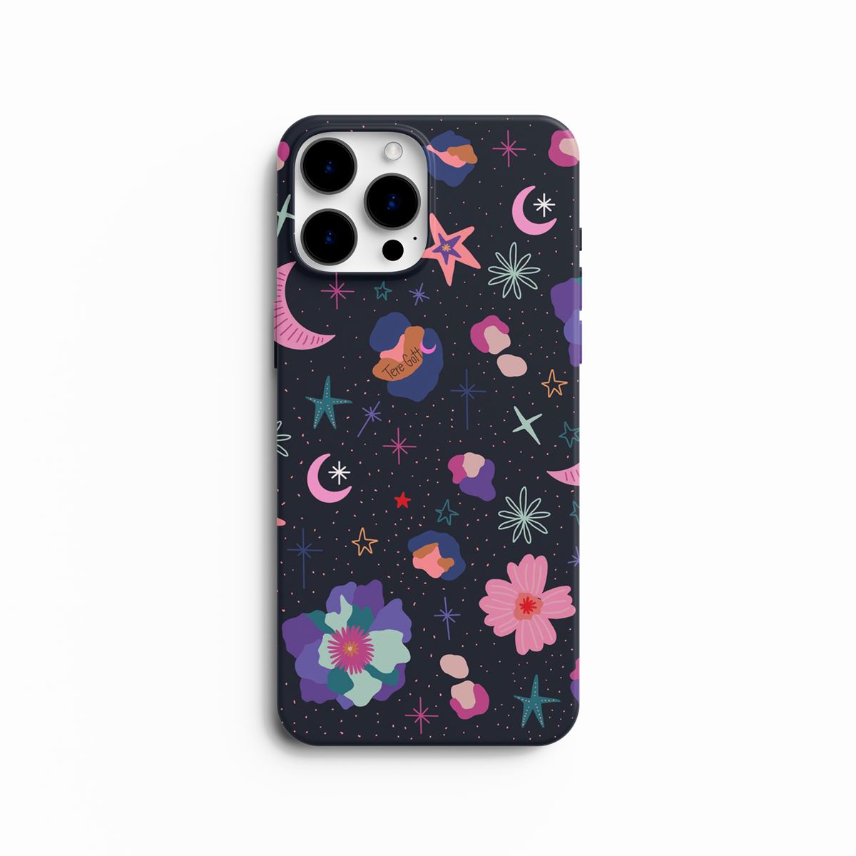 Coque de téléphone motif ciel nocturne fleuri et cosmique
