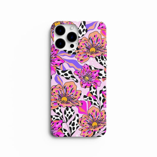 Coque de téléphone motif floral psychédélique et léopard