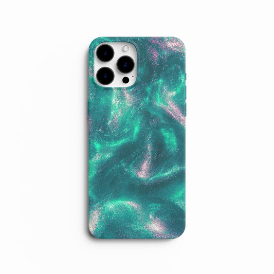 Coque de téléphone à effet marbré galactique turquoise et paillettes