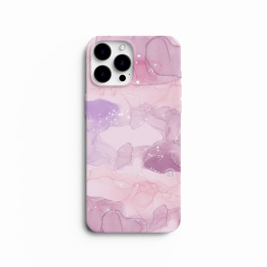 Coque de téléphone motif marbré pastel et paillettes argentées