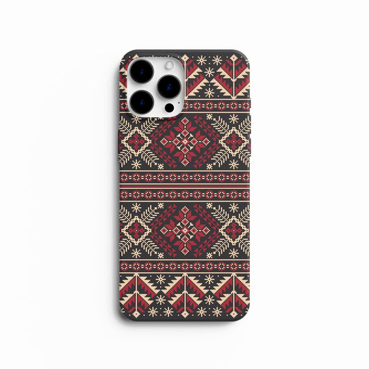 Coque de Téléphone Motif Traditionnel Ethnique - Rouge Bordeau & Noir
