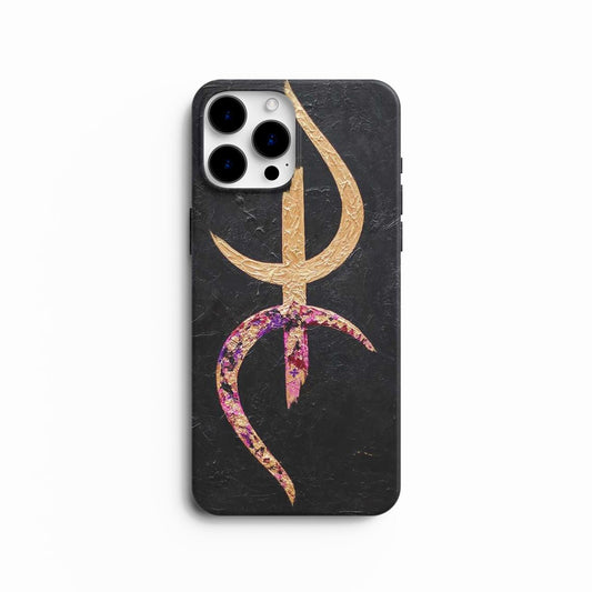 Coque de Téléphone Symbole Amazigh "Yaz" Texture Dorée et Rose - Art Moderne