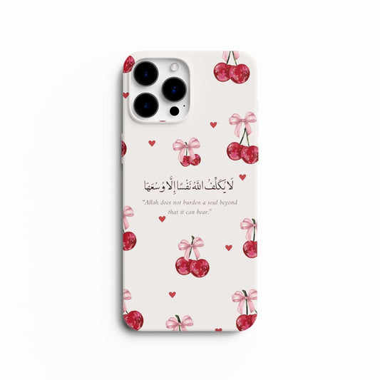 Coque de Téléphone Islamique - Cerises & Cœurs avec Verset Coranique
