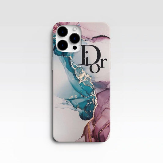 Coque de Téléphone Dior Effet Marbre Artistique Rose et Turquoise