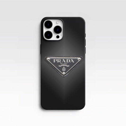 Coque de Téléphone Prada Noire avec Logo Triangle Métallique